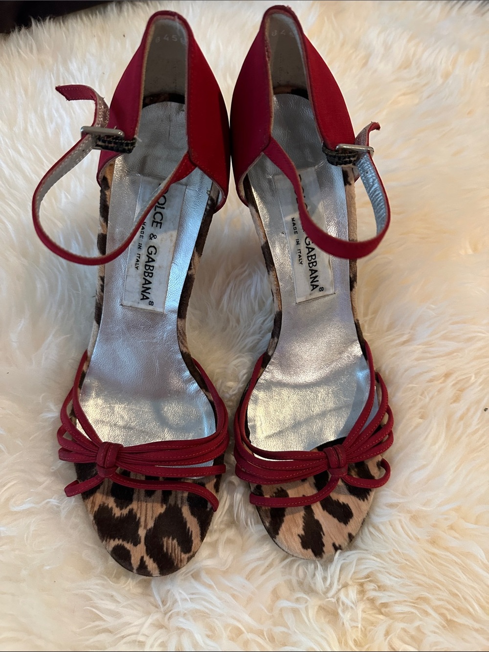 Dolce & Gabbana Red and Leopard Print Strappy Heels